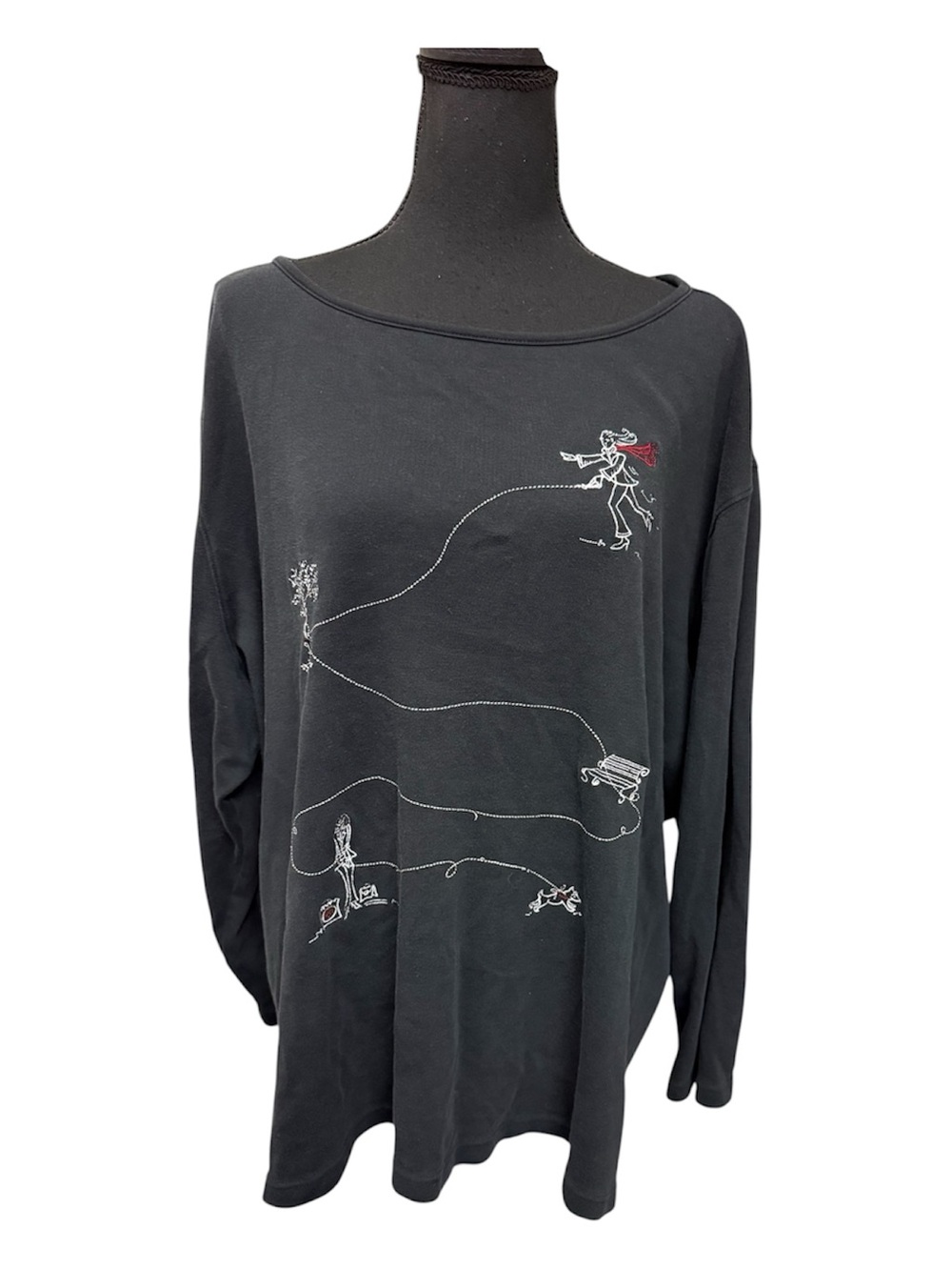 Bechamel Woman 3X Black Embroidered Graphic Art Tunic Cotton Boho Top